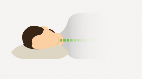 Diagram illustrating a neutral sleeping position for both side and back sleepers. Dotted line illustrates a straight and neutral spine alignment.