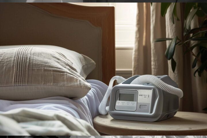 CPAP machine next to a bed